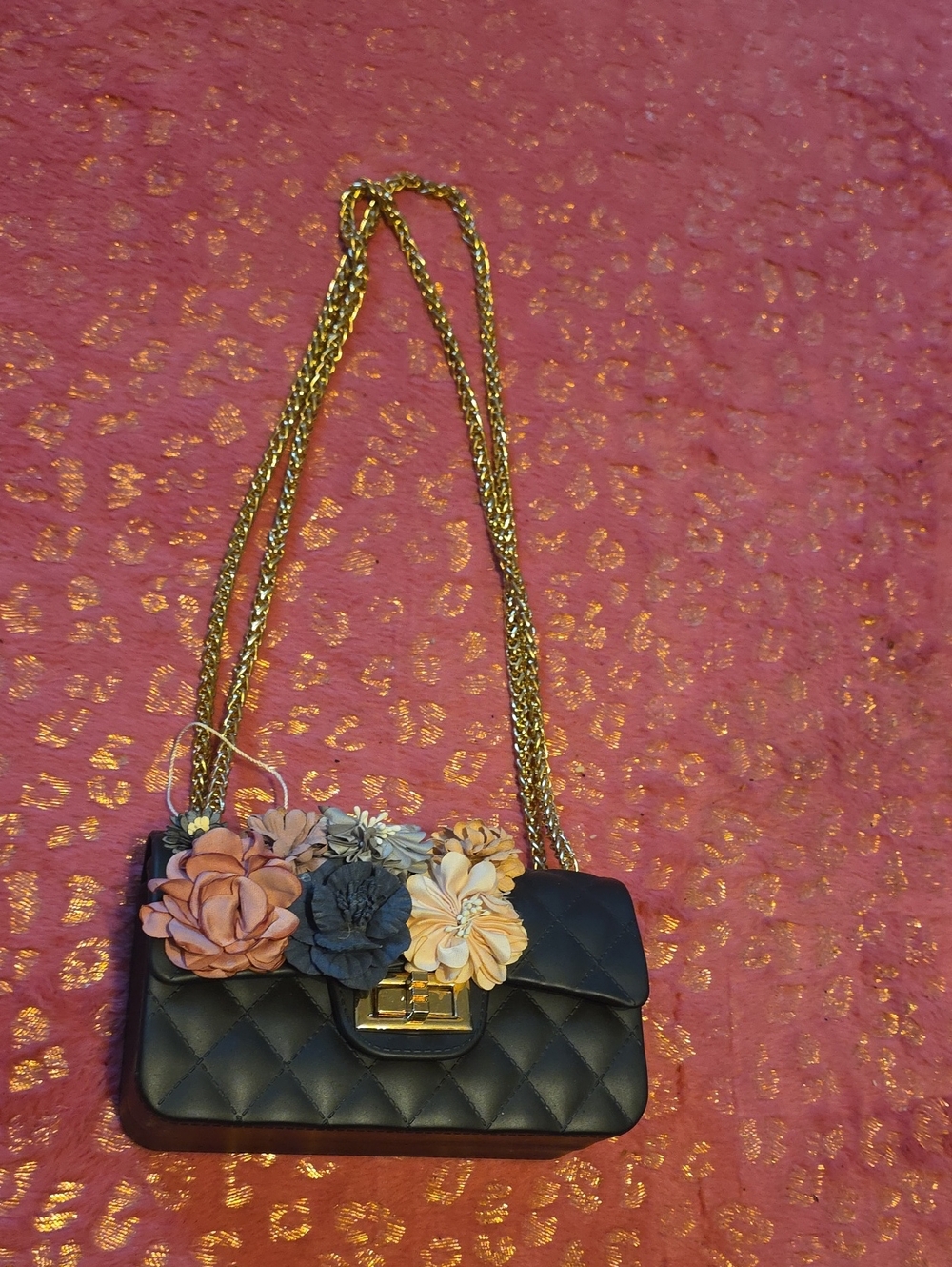 Floral Chain Shoulder/clutch Bag - Black